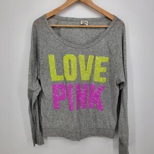 Pink VS Grey Long Sleeve Sequin Spell out Shirt Size Medium‎